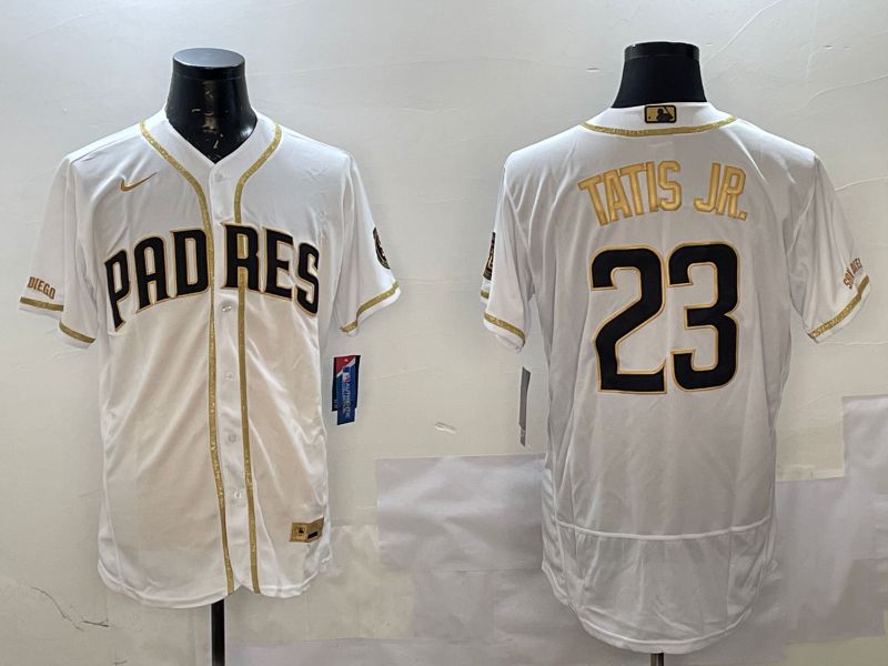 Men San Diego Padres #23 Tatis jr White Gold Elite 2025 Nike MLB Jersey style 1->san diego padres->MLB Jersey